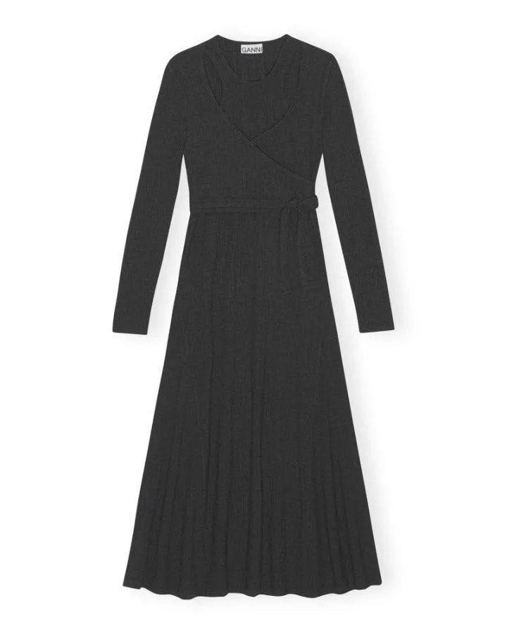 Ganni Rib Jersey Wrap Maxi Dress