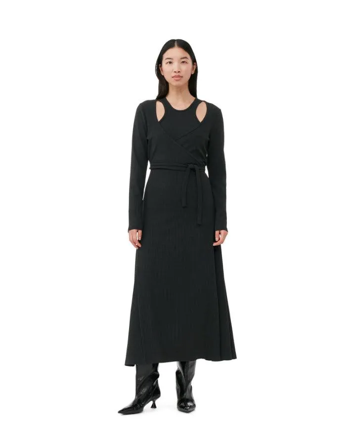 Ganni Rib Jersey Wrap Maxi Dress