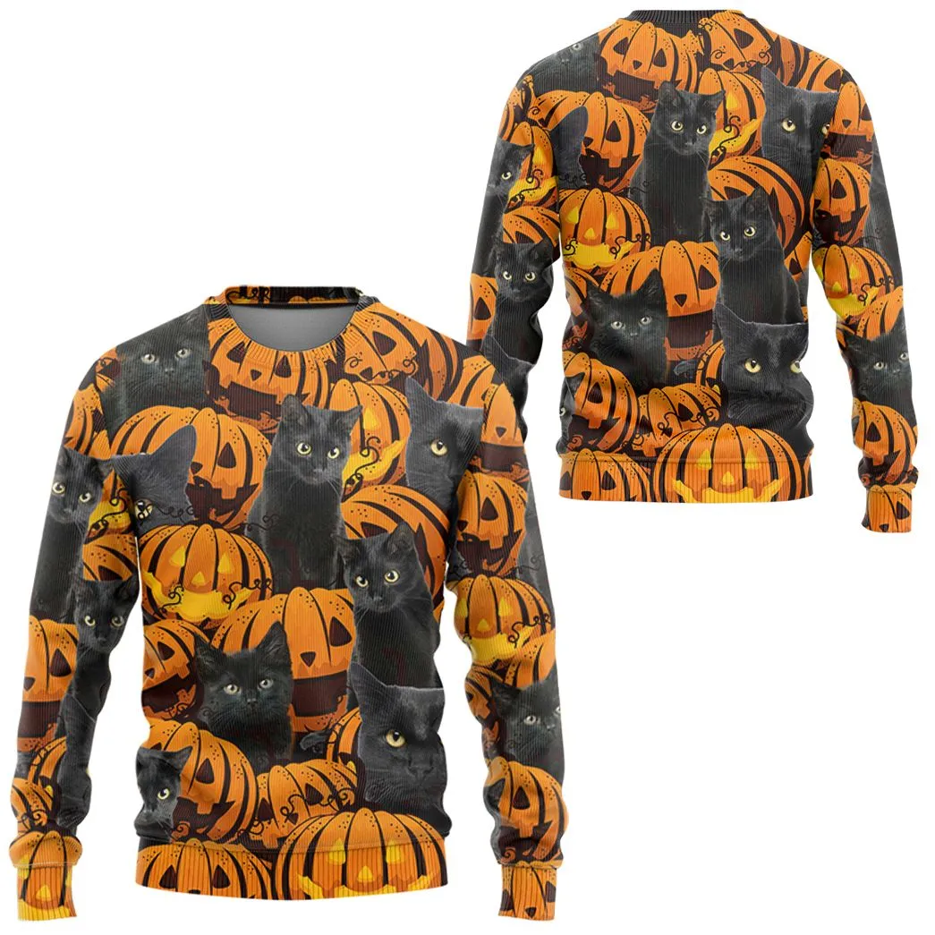 Gearhuman 3D Black Cat And Pumpkin Tshirt Hoodie Apparel