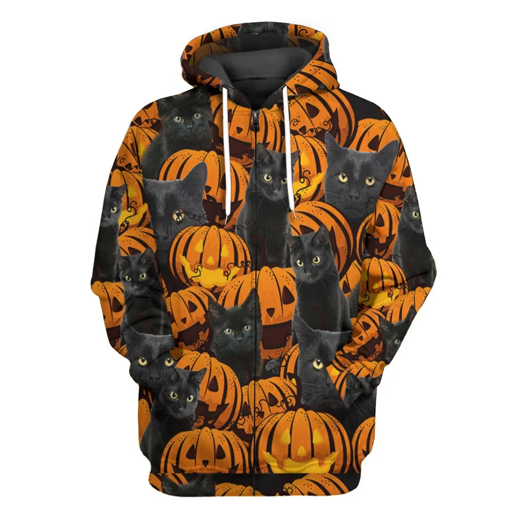 Gearhuman 3D Black Cat And Pumpkin Tshirt Hoodie Apparel