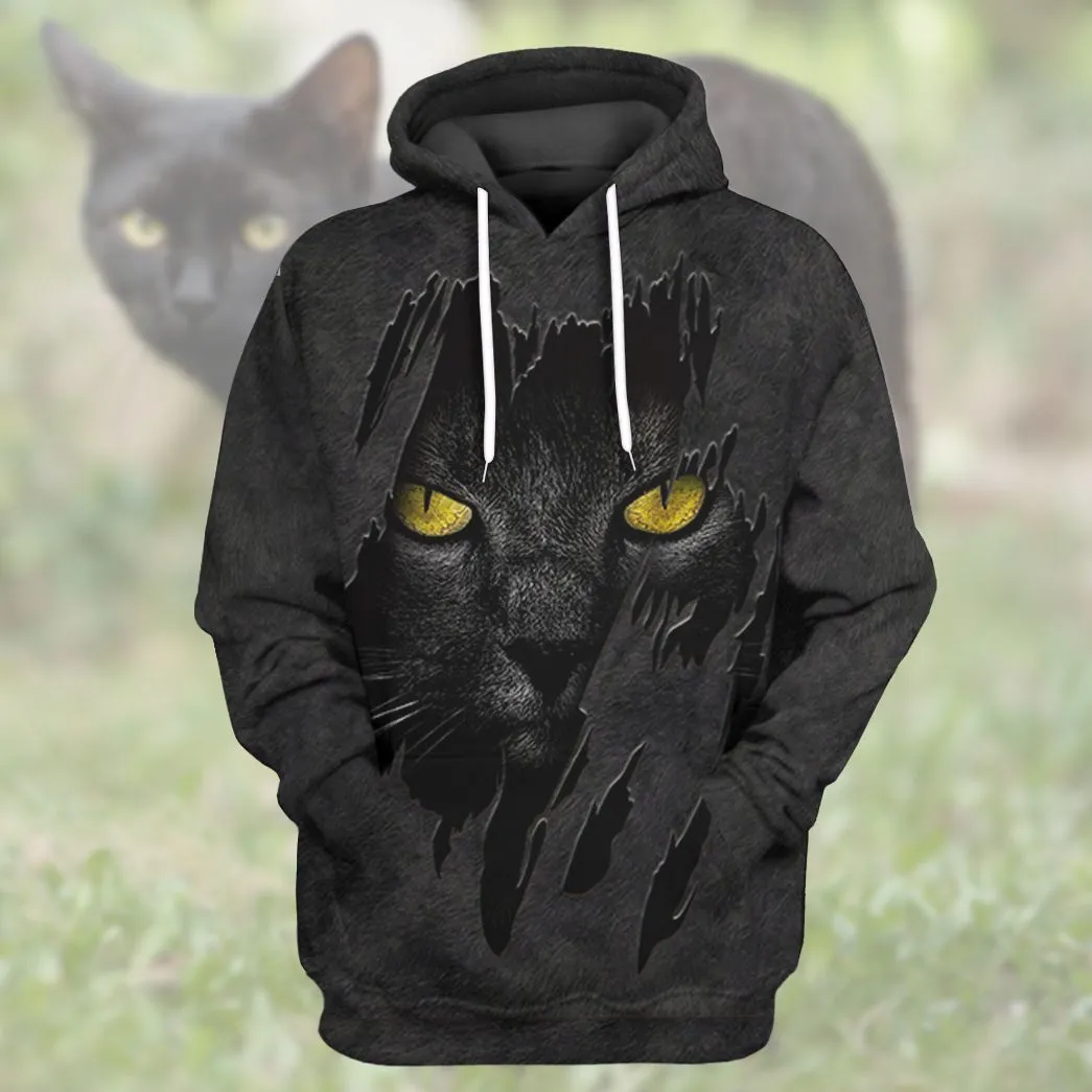 Gearhuman 3D Black Cat Fleece Tshirt Hoodie Apparel