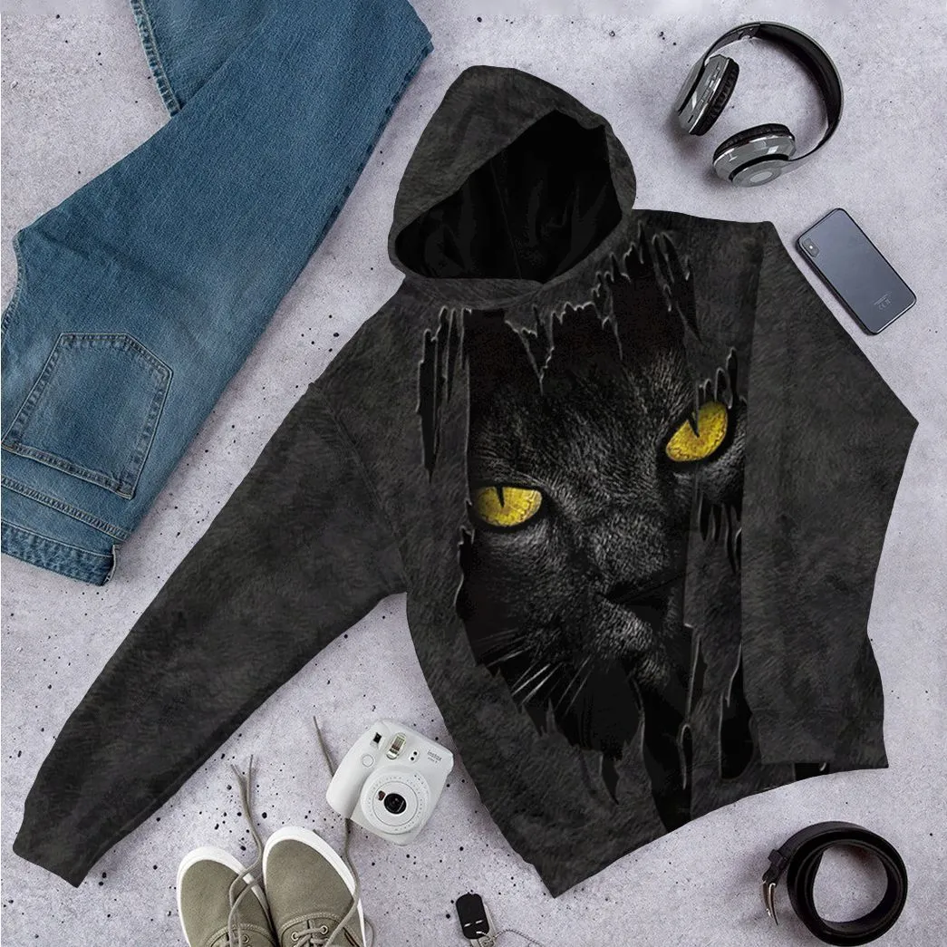 Gearhuman 3D Black Cat Fleece Tshirt Hoodie Apparel