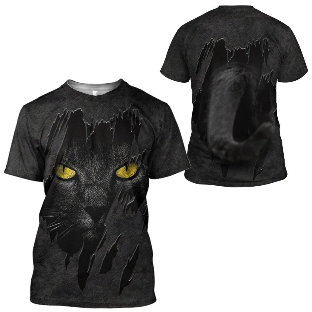 Gearhuman 3D Black Cat Fleece Tshirt Hoodie Apparel