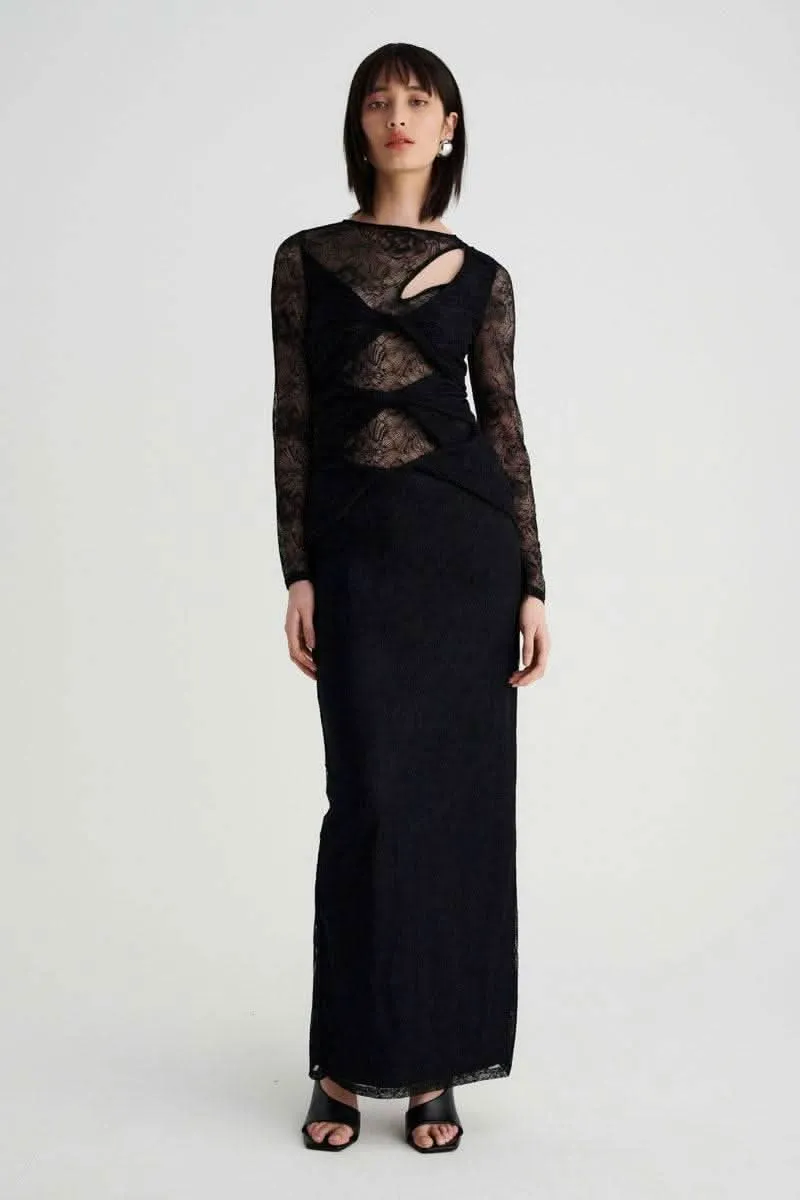 Gemini Long-sleeve Twist Front Lace Maxi Dress