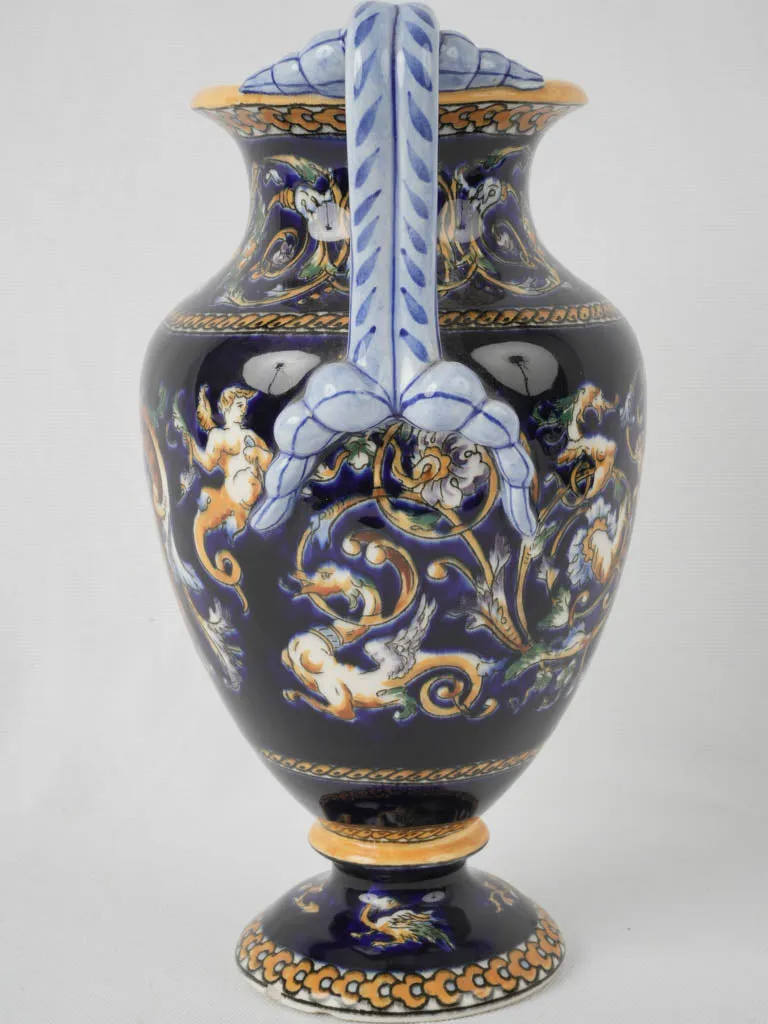 Gien Medici Renaissance-style decorative urn - midnight blue w/ cherubs 11½"