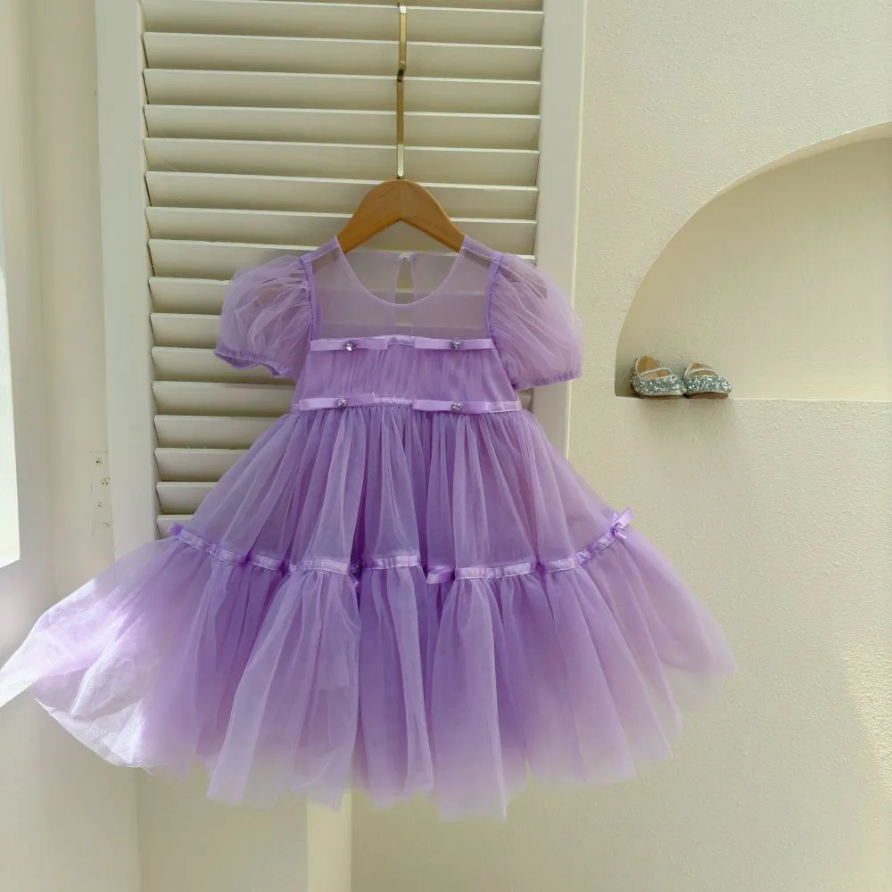 Girls Dress Summer New Children's Western Style Puff Sleeve Tulle Skirt Baby Girl Super Fairy Puffy Gauze Princess Dress