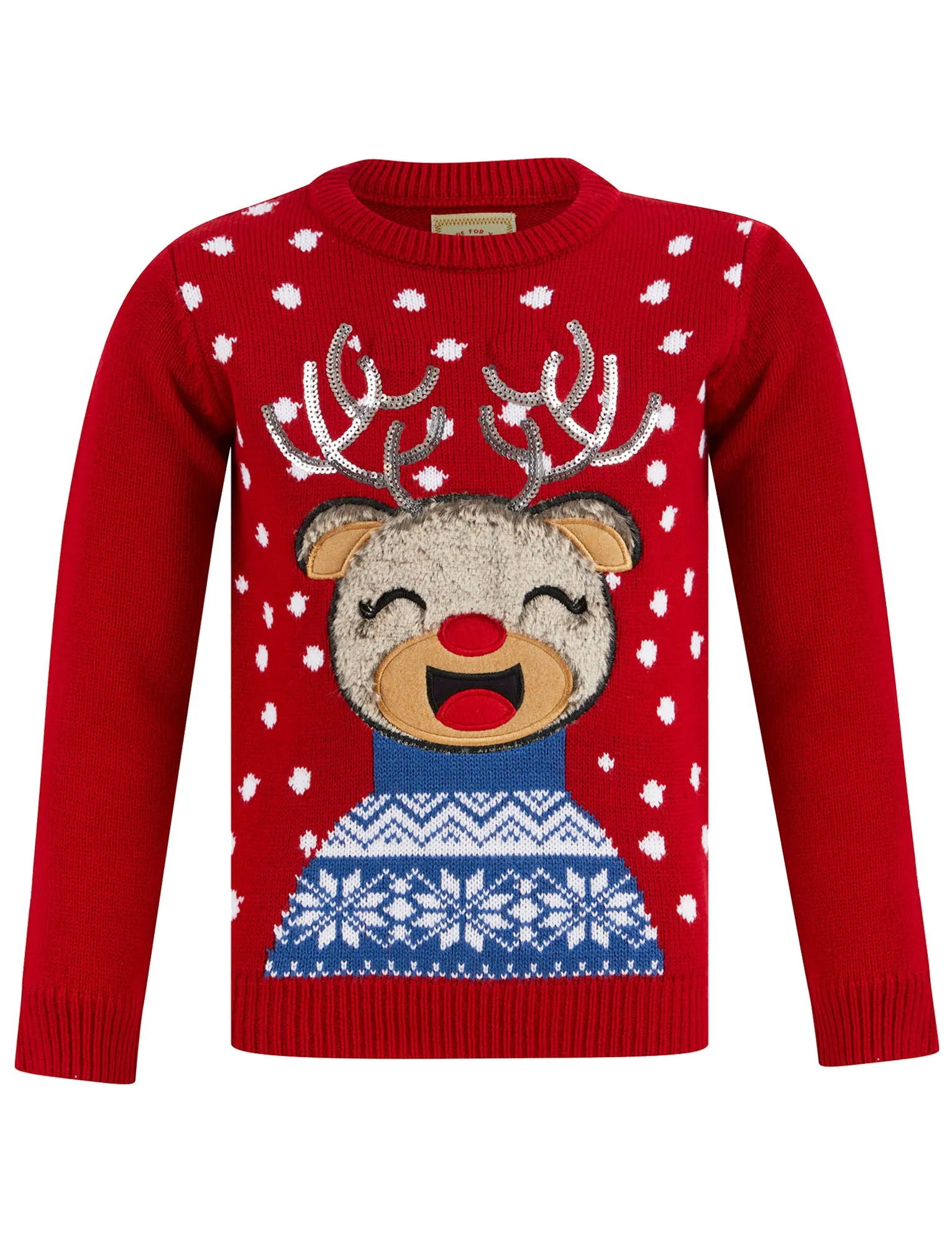 Girl's Joy Vixen LED Light Up Novelty Christmas Jumper in George Red - Merry Christmas Kids (4-12yrs)