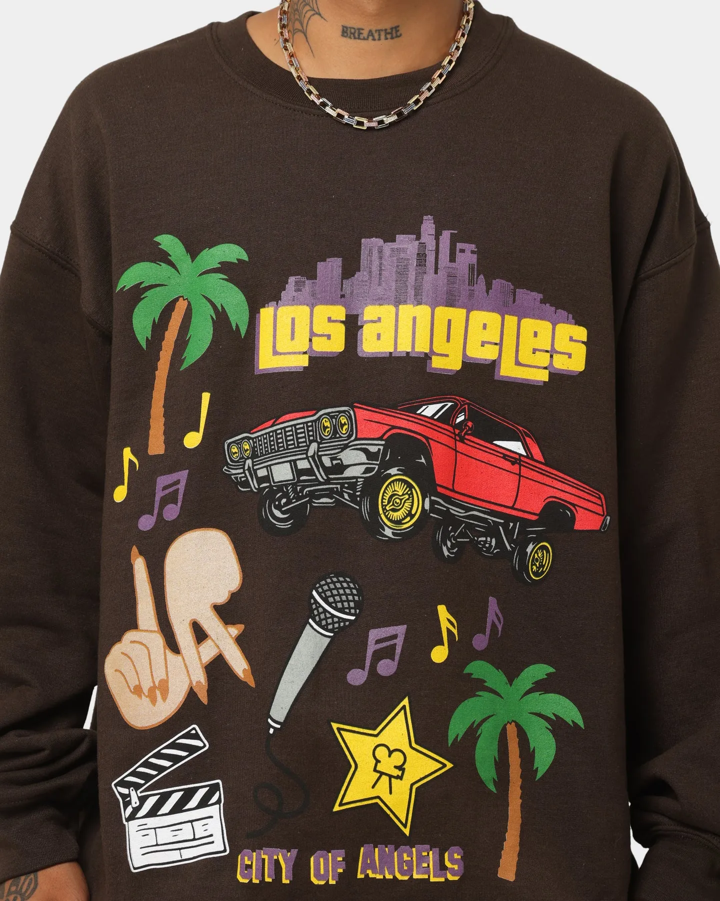 Goat Crew All Over Los Angeles Vintage Crewneck Brown