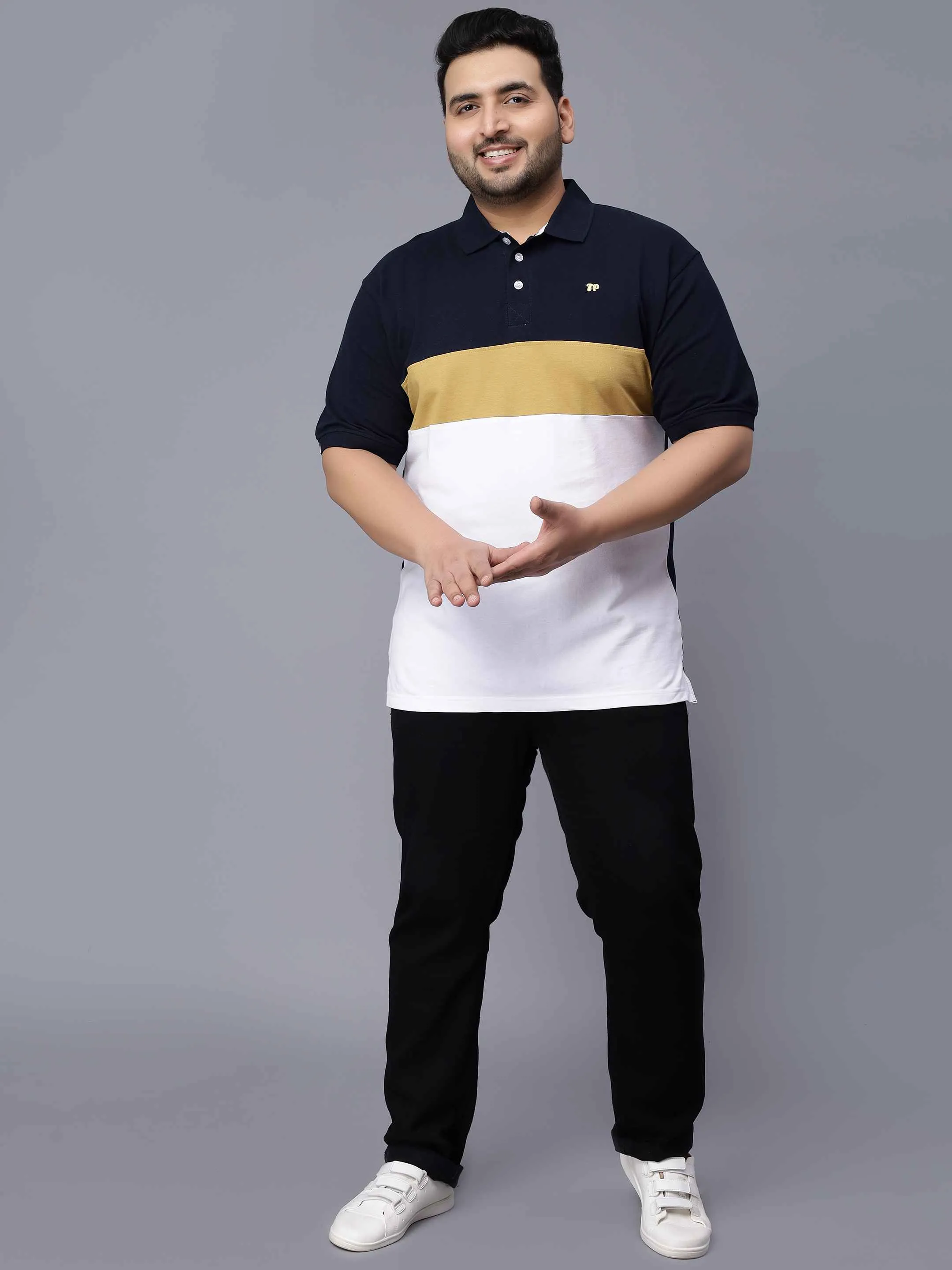 Gold Triple Striped Plus Size Polo T-shirt