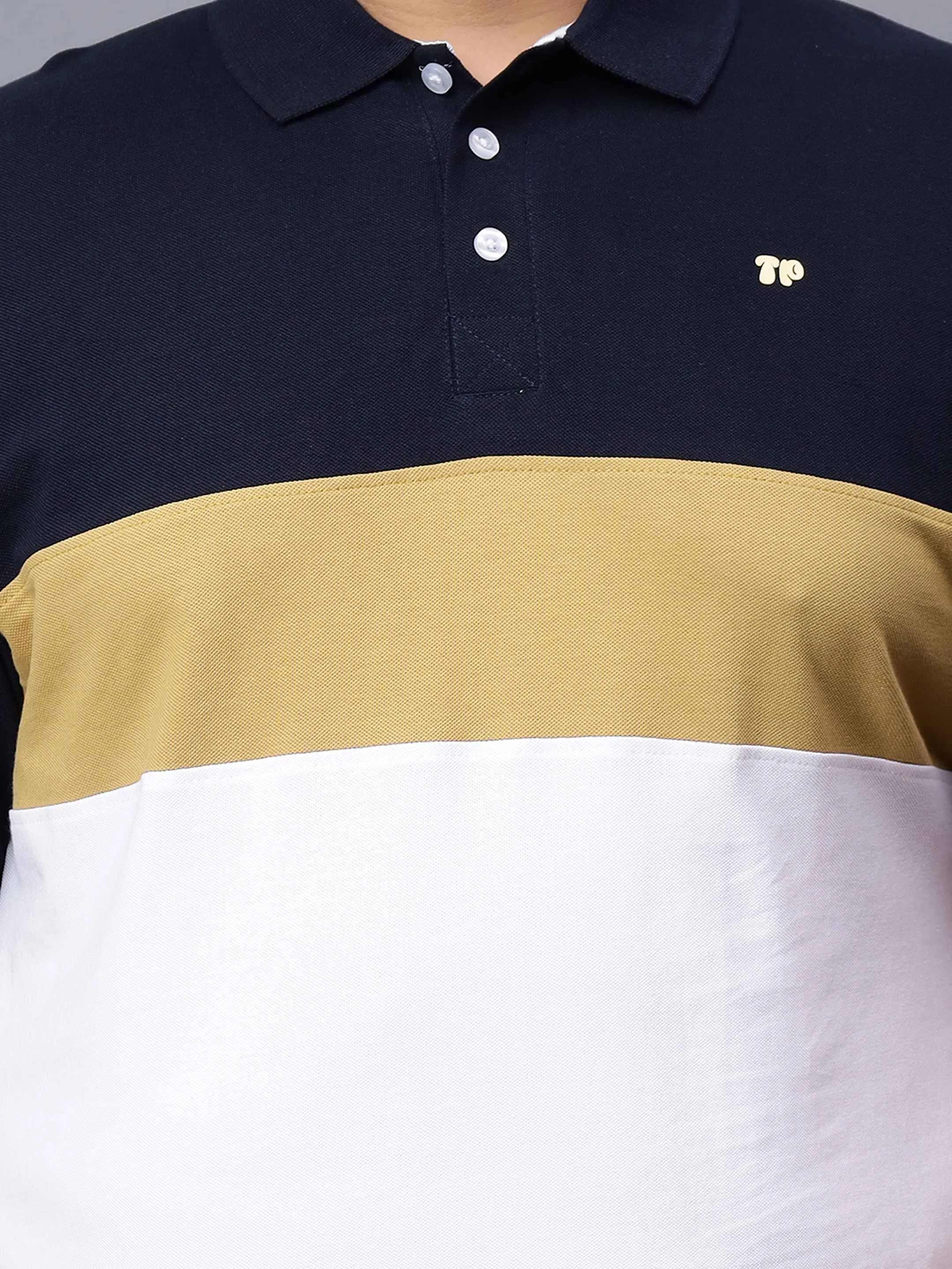 Gold Triple Striped Plus Size Polo T-shirt