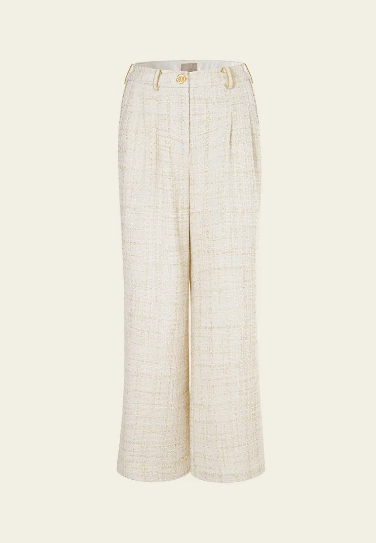 Golden Flower Button Pleat-detail Flared Trousers