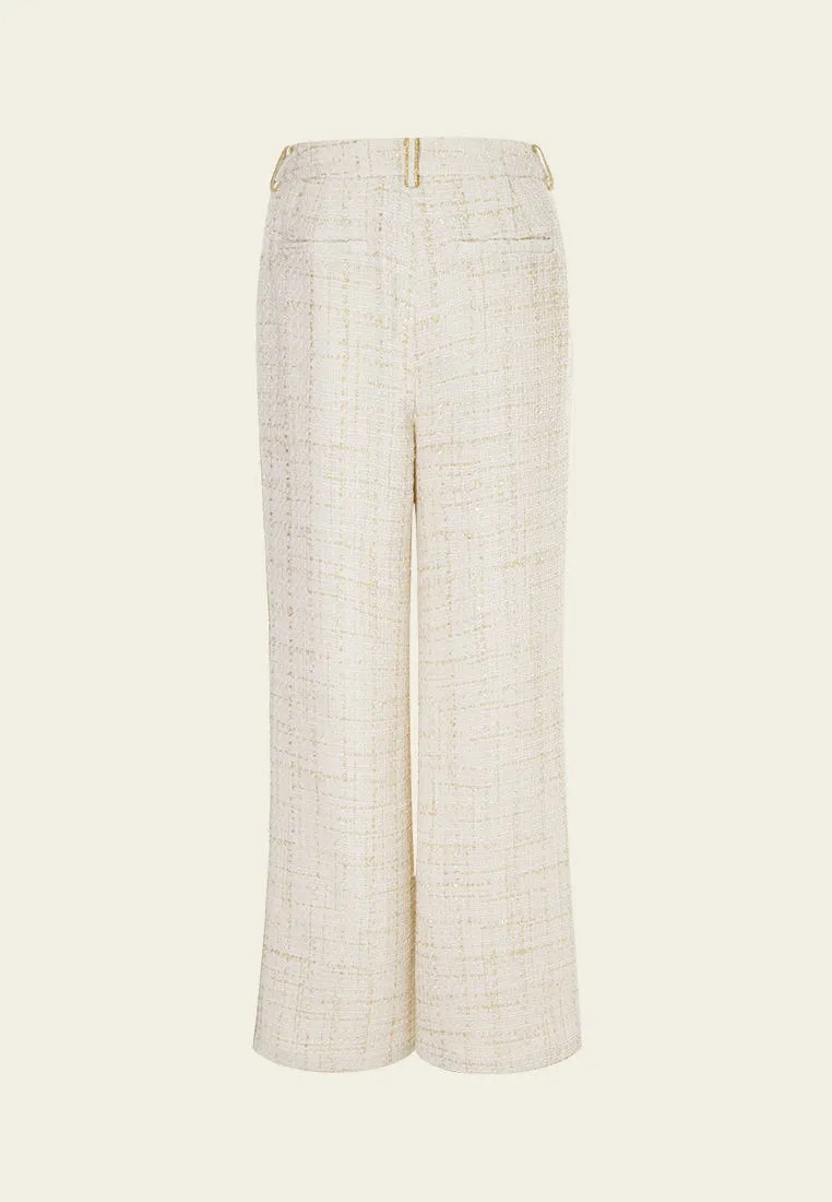 Golden Flower Button Pleat-detail Flared Trousers