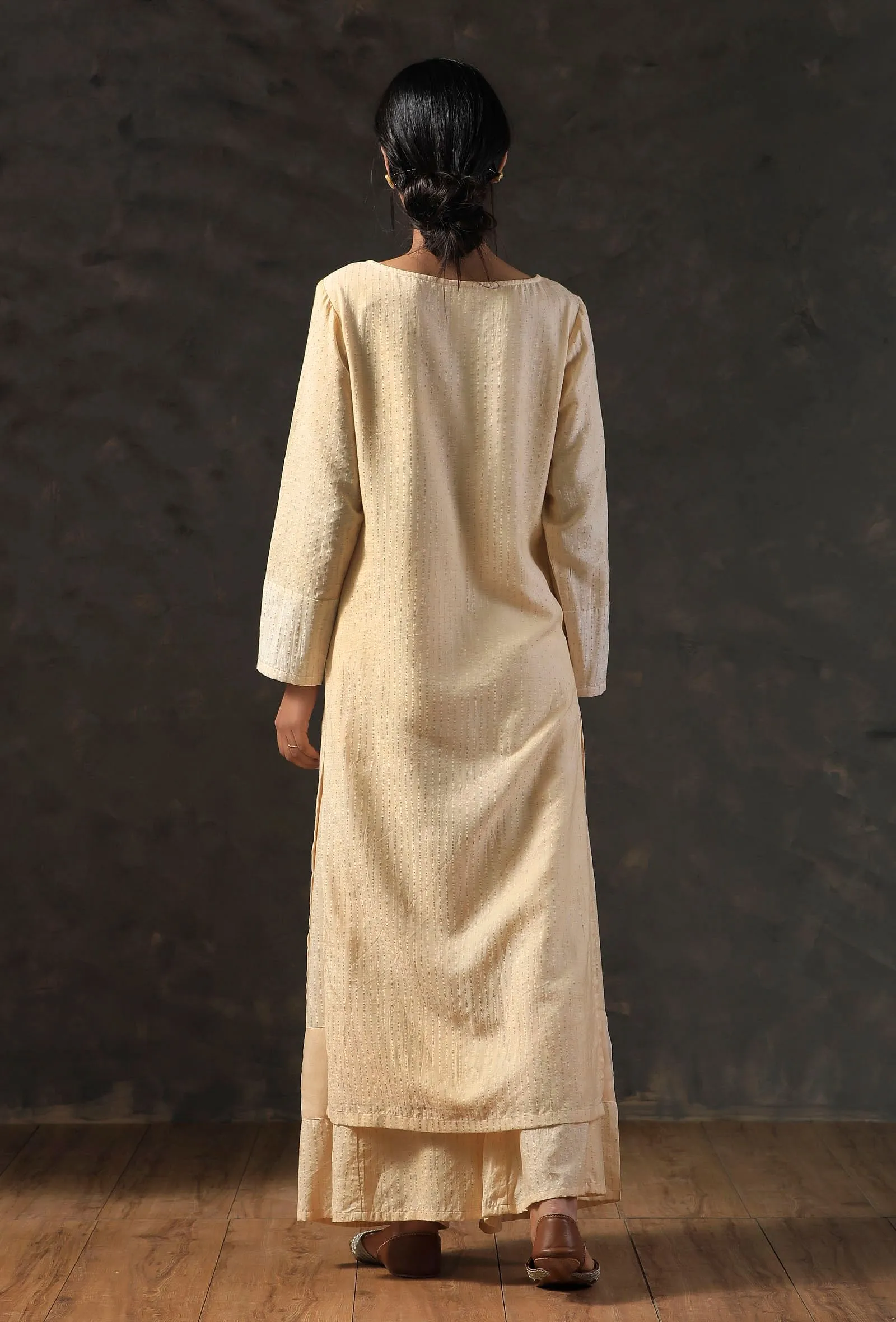 Golden Sand Beige Color Blocking Kurta