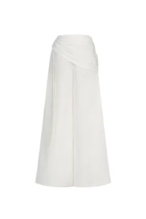 Ha Flared Waist Pleated Linen Blend Floor Length Pants