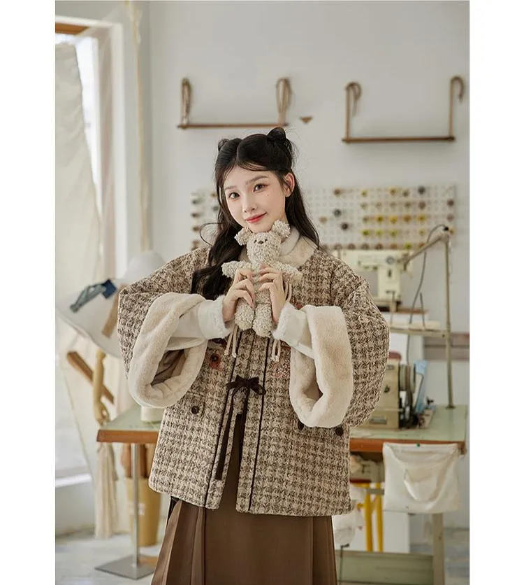 Haoshi Fashi 好柿发生 Good Things Happening Modern Ming Fangling Square Collar Coat & Midi Mamian Skirt Set