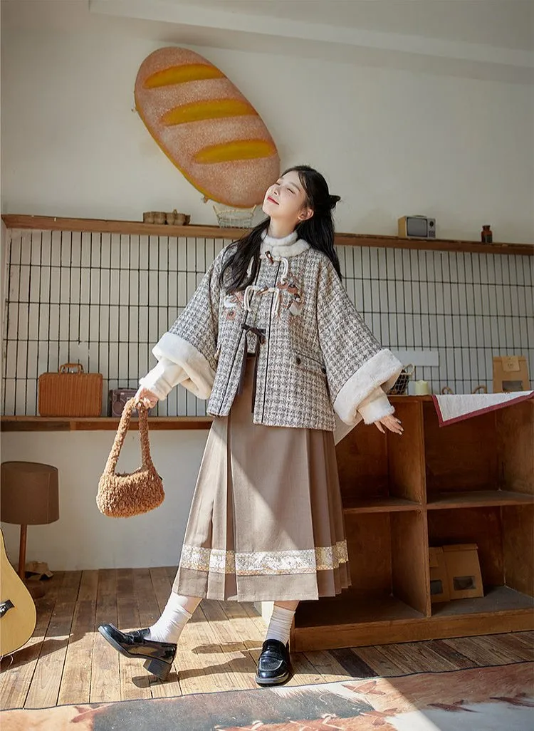 Haoshi Fashi 好柿发生 Good Things Happening Modern Ming Fangling Square Collar Coat & Midi Mamian Skirt Set