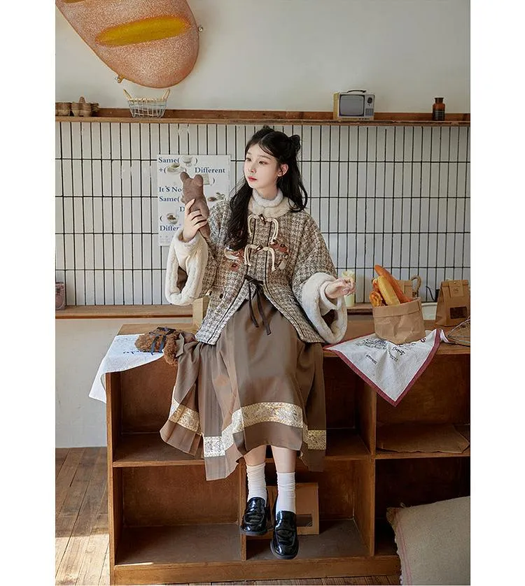 Haoshi Fashi 好柿发生 Good Things Happening Modern Ming Fangling Square Collar Coat & Midi Mamian Skirt Set