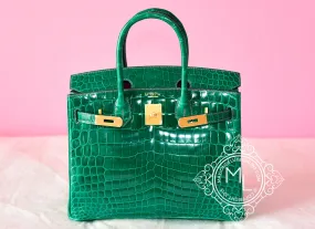 Hermes Vert Emerald Emeraude   Fuchsia Crocodile Bicolor Birkin 30 Handbag