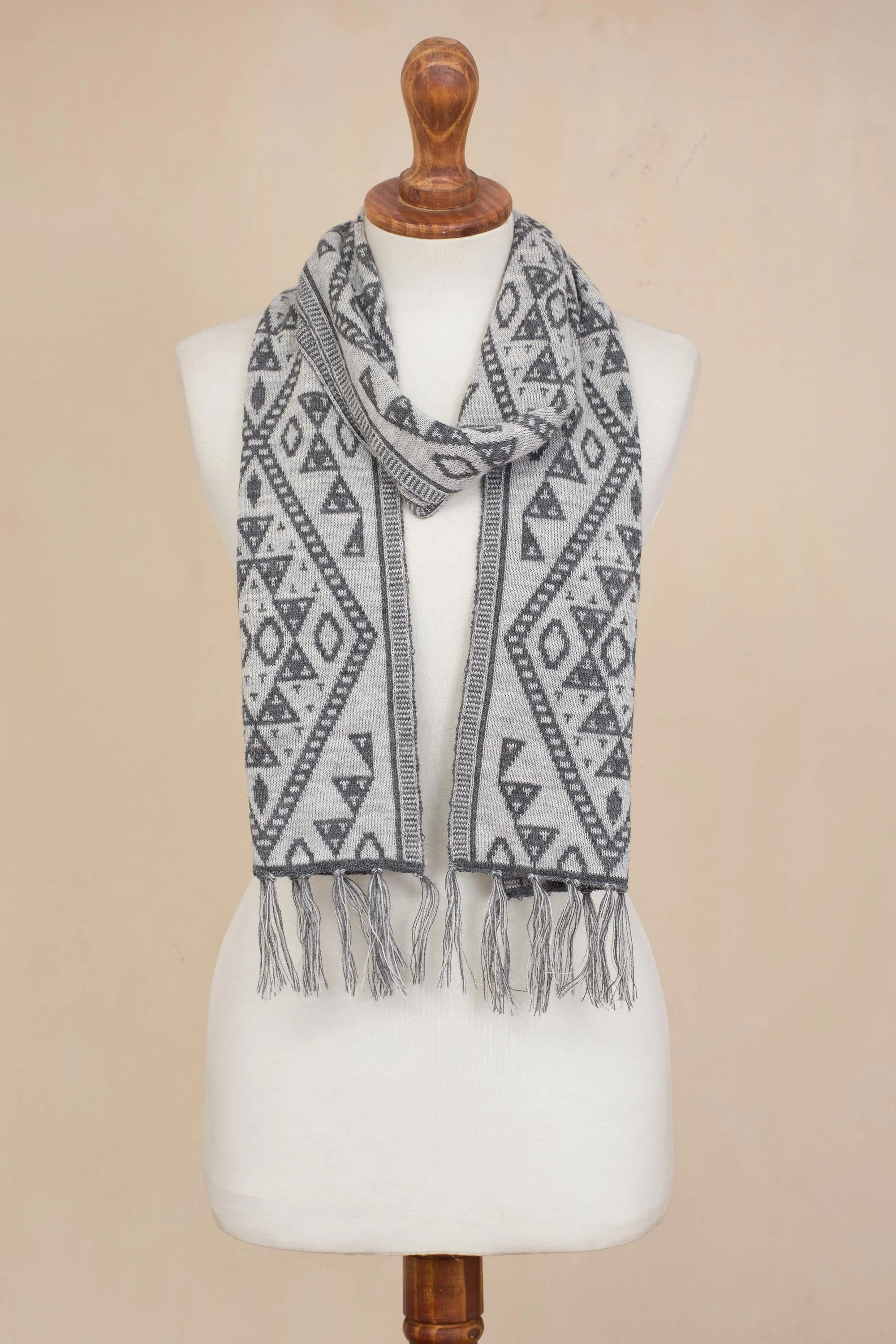 Inca Slate Alpaca Blend Wrap Scarf in Slate and White from Peru