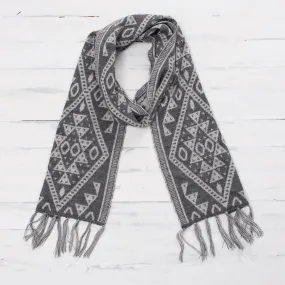 Inca Slate Alpaca Blend Wrap Scarf in Slate and White from Peru