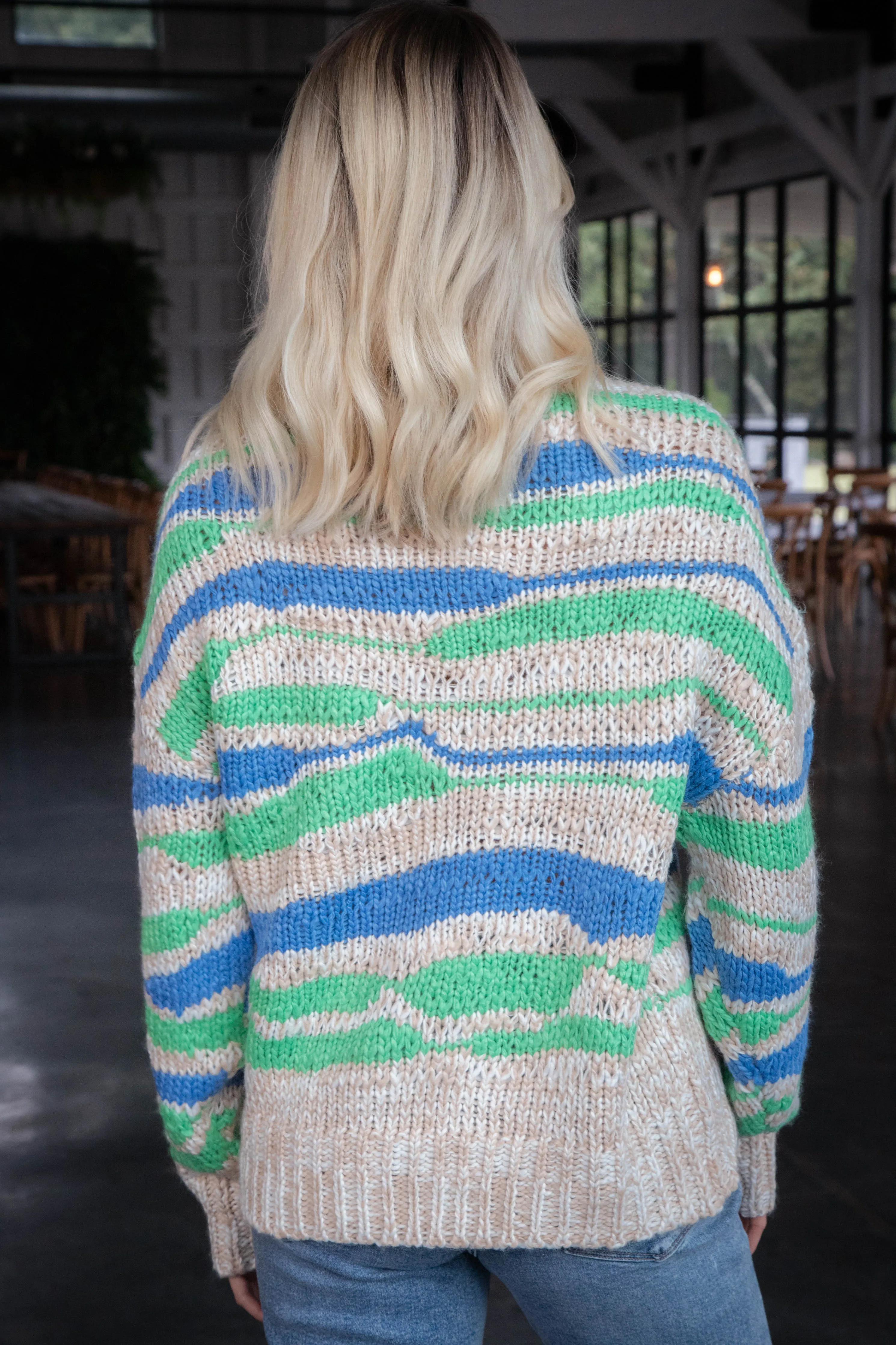 India Multi Color Sweater, Blue/Beige