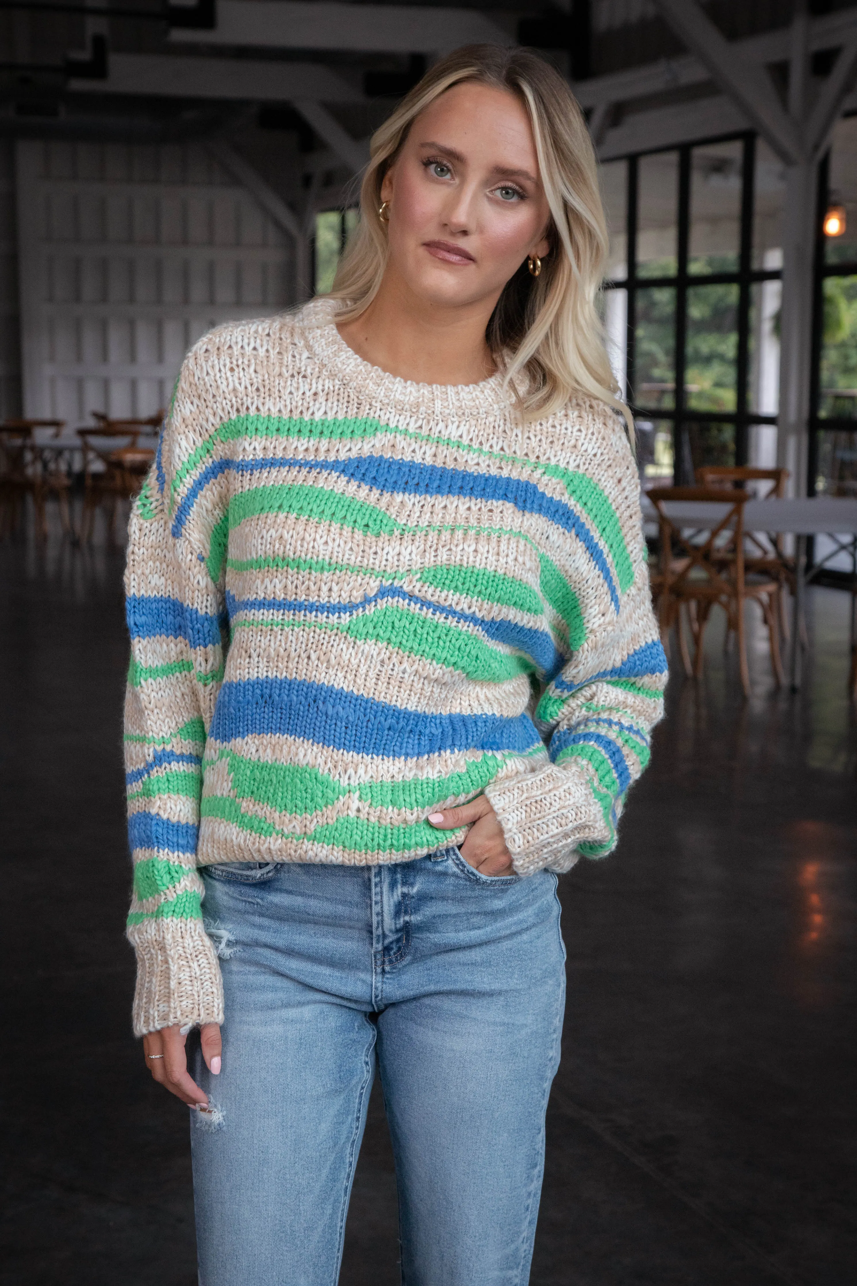 India Multi Color Sweater, Blue/Beige