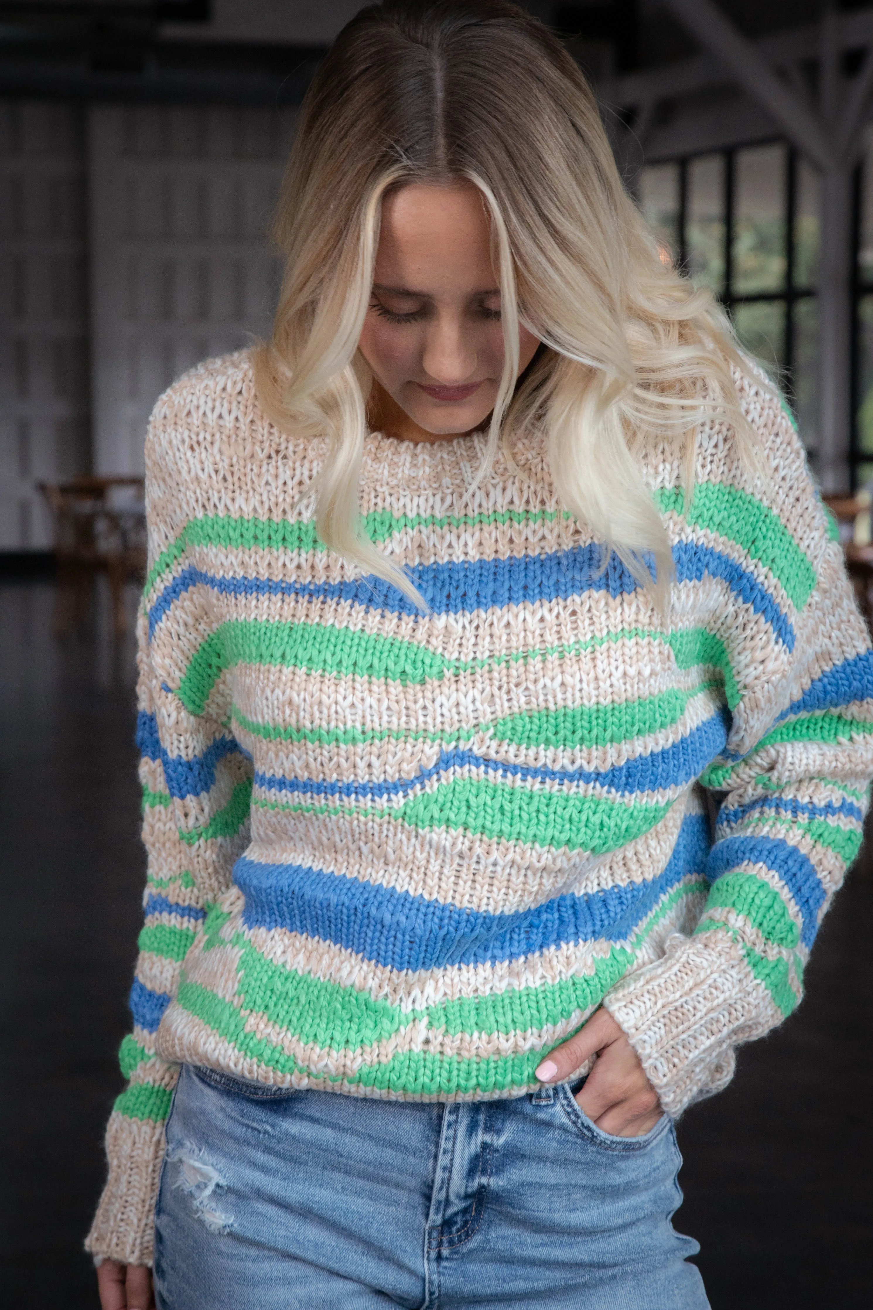 India Multi Color Sweater, Blue/Beige