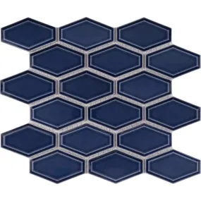 Interceramic Elegant Blue Mosaic Tile Beveled Long Hexagon 10 x 11" Sheet