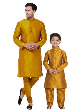 Jashvi Cotton Silk Blend Mustard color Baap Beta Kurta Pyjama Set