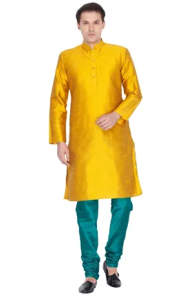 Jashvi Men's Gold Cotton Silk Blend Kurta and Pyjama Set