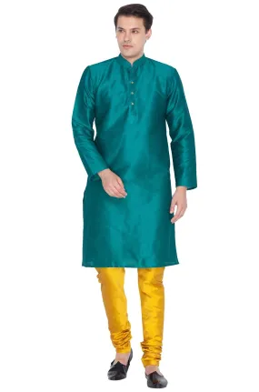 Jashvi Men's Green Cotton Silk Blend Kurta and Pyjama Set