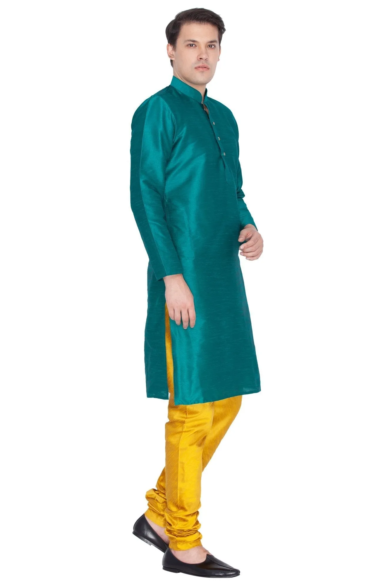 Jashvi Men's Green Cotton Silk Blend Kurta and Pyjama Set