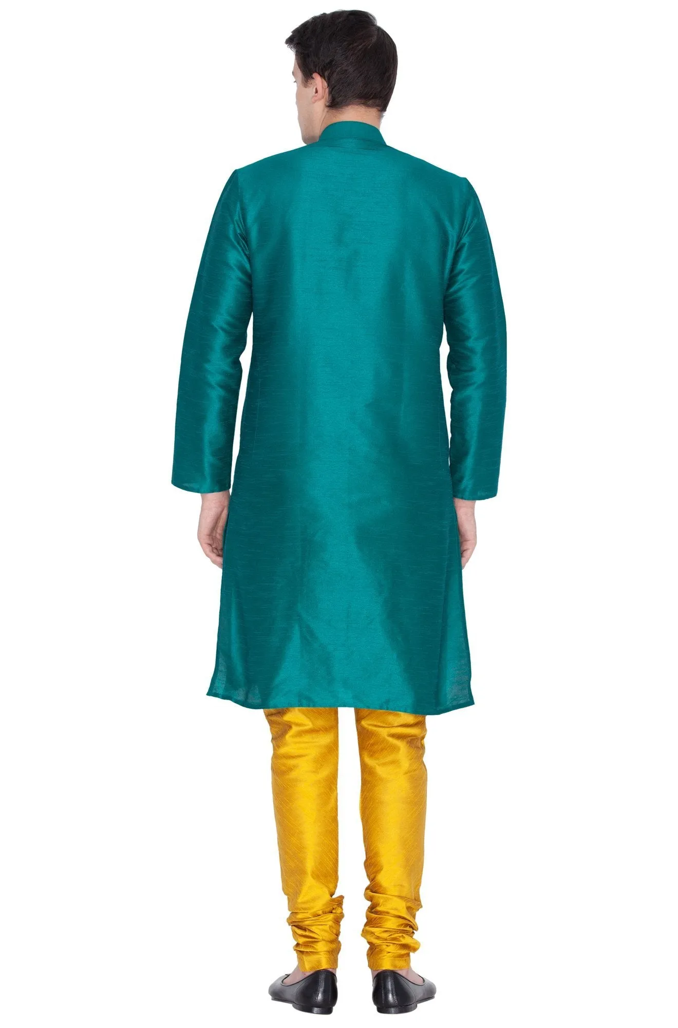 Jashvi Men's Green Cotton Silk Blend Kurta and Pyjama Set