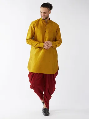 Jashvi Men's Mustard Curved Kurta Dhoti Set