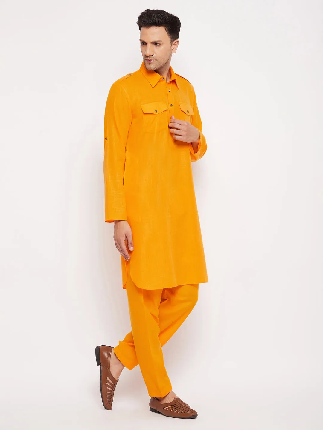 Jashvi Men's Mustard Pathani Suit Set