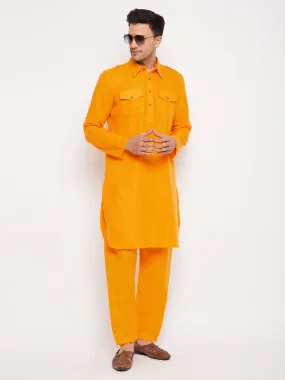 Jashvi Men's Mustard Pathani Suit Set