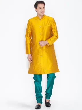 Jashvi Men's Mustard Silk Blend Sherwani Set