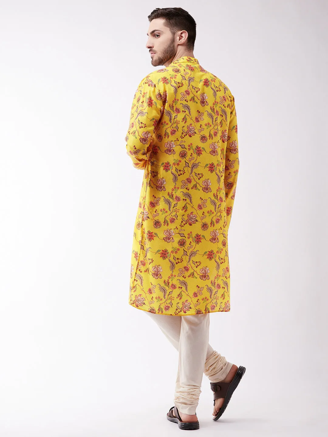 Jashvi Multicolor-Base-Mustard And Cream Baap Beta Kurta And Pyjama Set