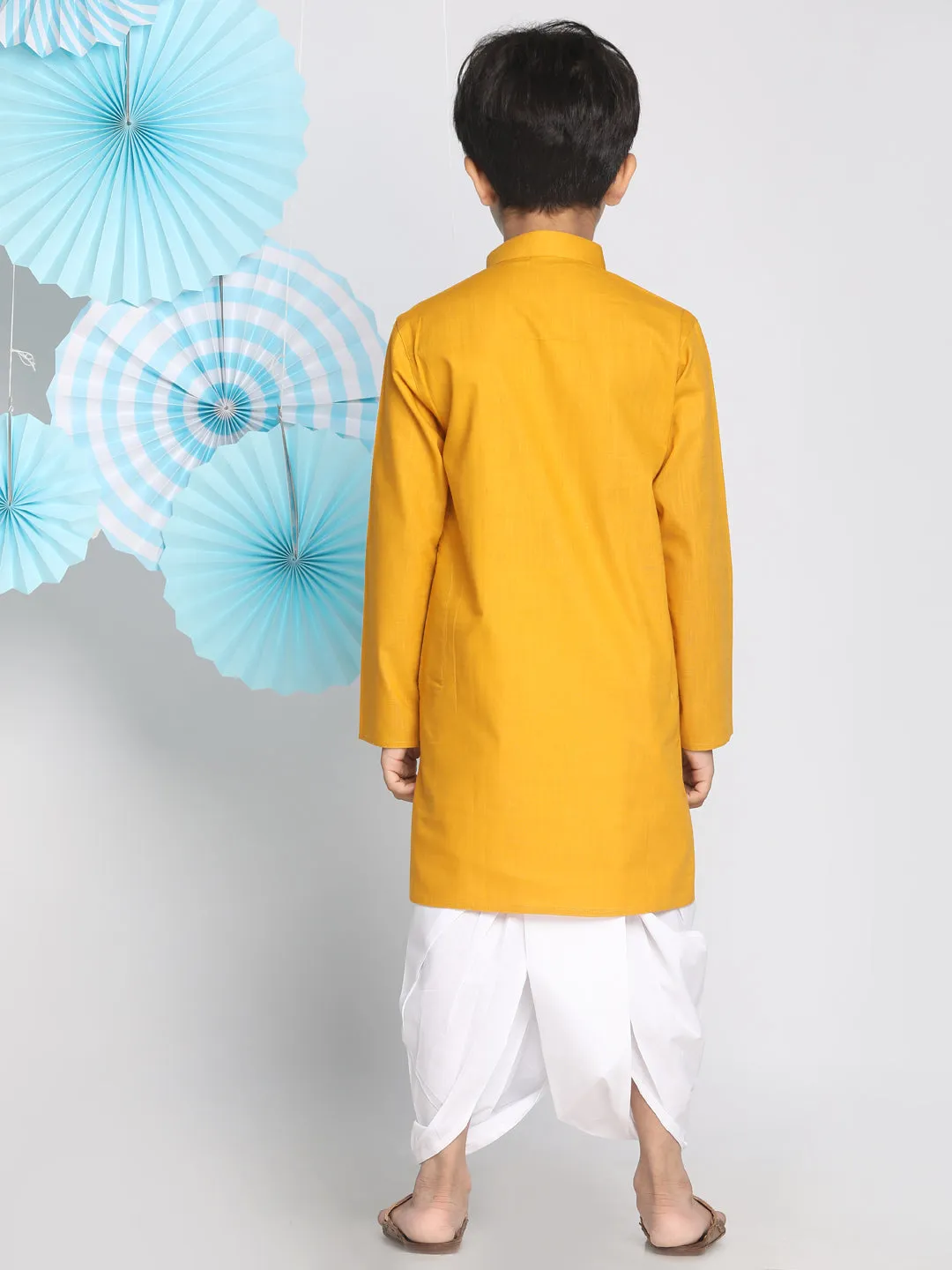 Jashvi Mustard Cotton Baap Beta Kurta Dhoti Set