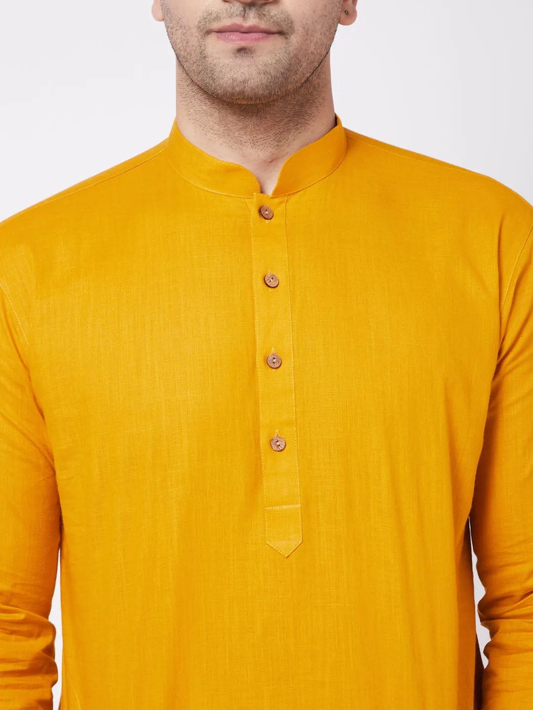 Jashvi Mustard Cotton Baap Beta Kurta Dhoti Set