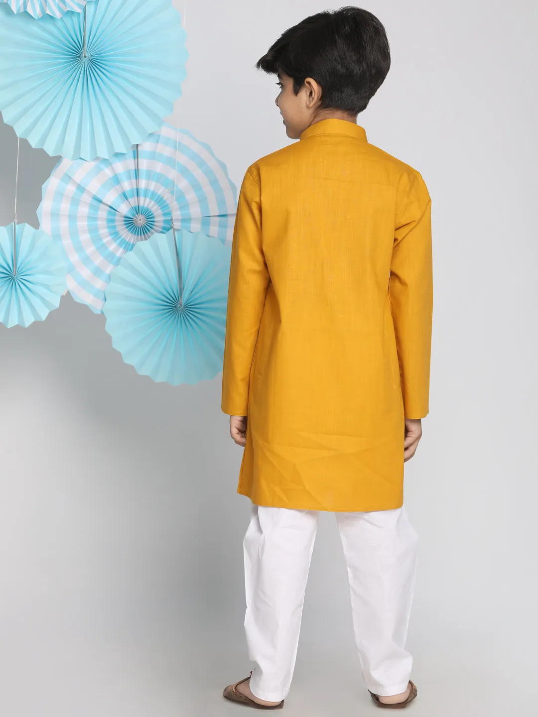 Jashvi Mustard Cotton Baap Beta Kurta Pyjama Set