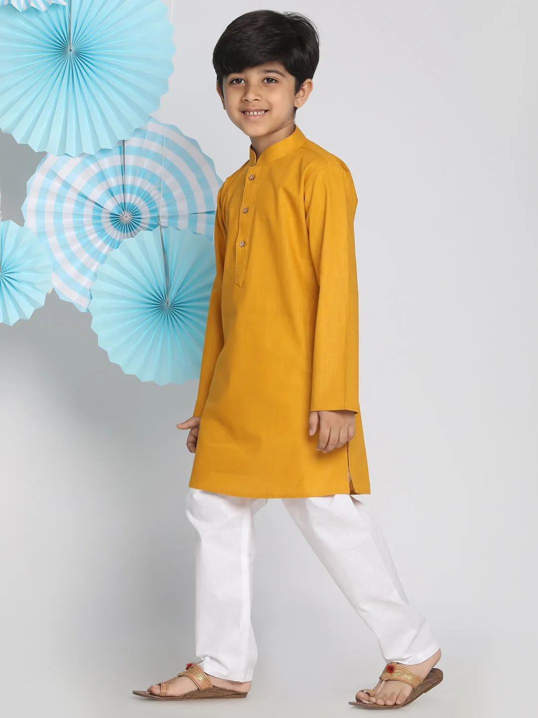 Jashvi Mustard Cotton Baap Beta Kurta Pyjama Set