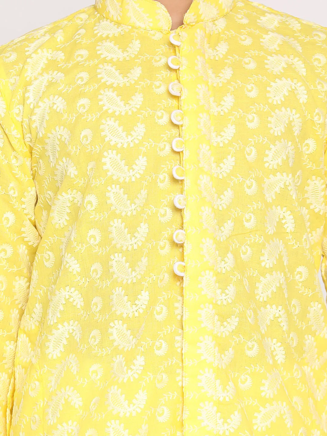 Jashvi Mustard Pure Cotton Chikankari Kurta Pyjama Baap Beta