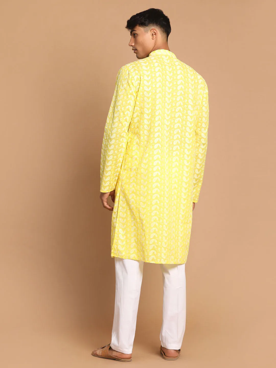 Jashvi Mustard Pure Cotton Chikankari Kurta Pyjama Baap Beta