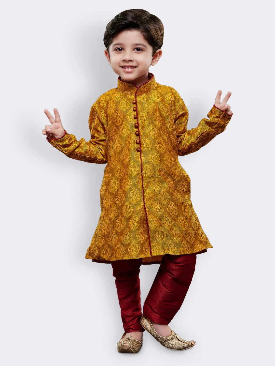 Jashvi Silk Blend Mustard Baap Beta Kurta Pyjama set