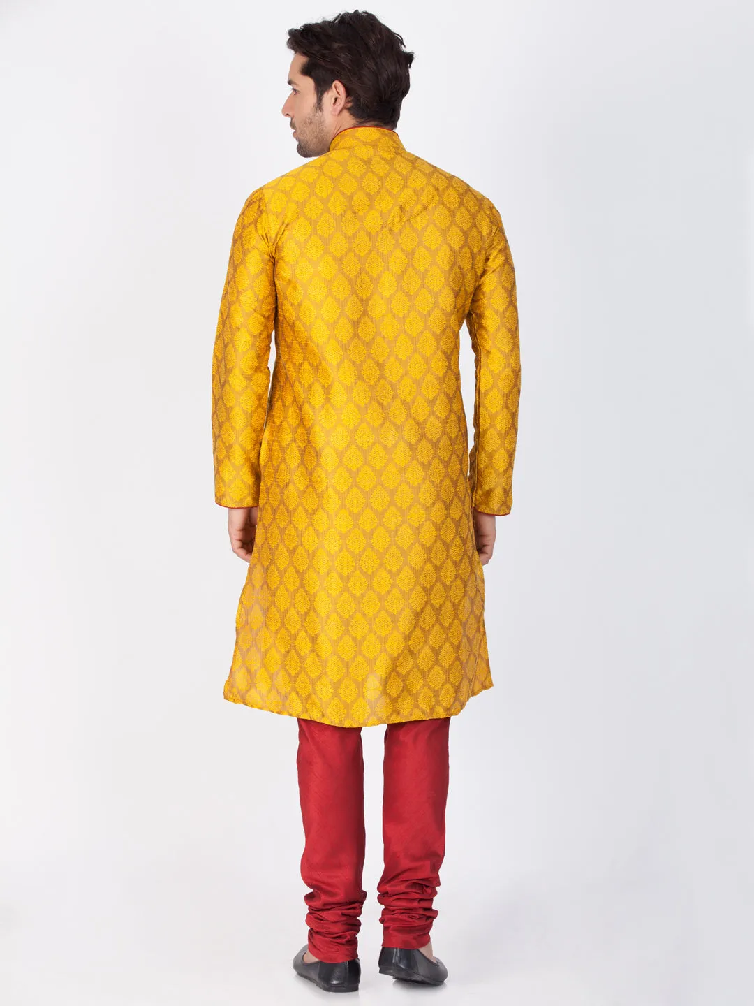 Jashvi Silk Blend Mustard Baap Beta Kurta Pyjama set