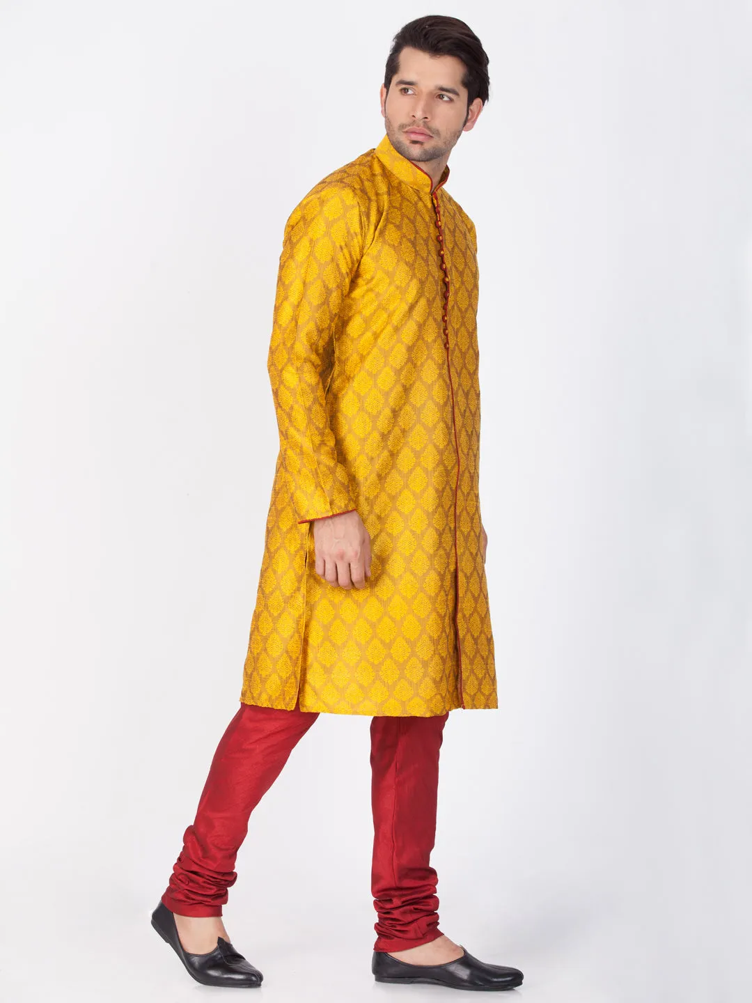 Jashvi Silk Blend Mustard Baap Beta Kurta Pyjama set