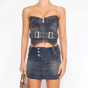 KittenAlarm - Lauretta Denim Strapless Top & Mini Skirt Set