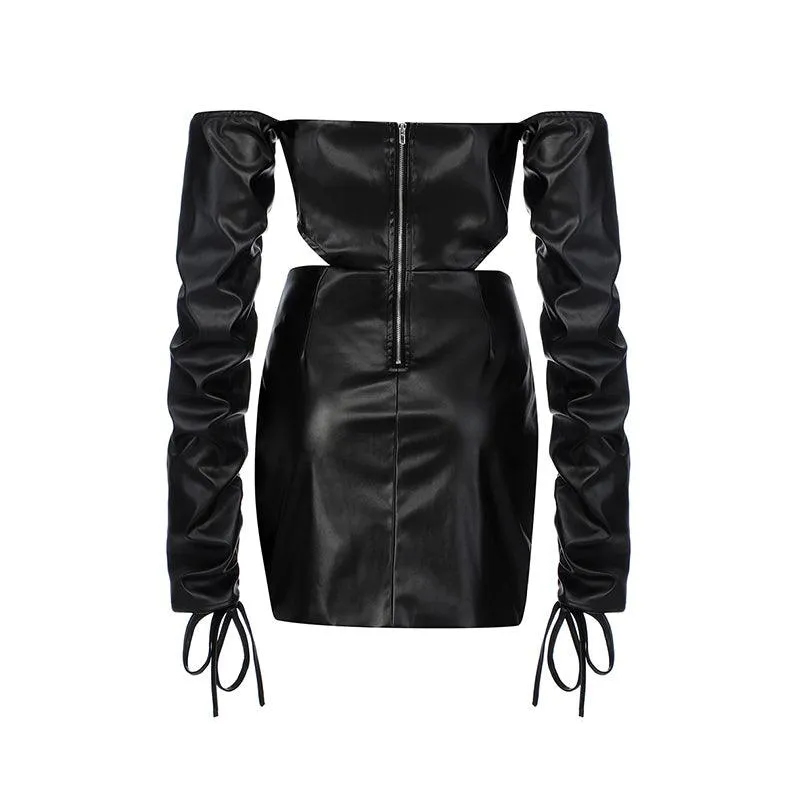 KittenAlarm - Mariana Off Shoulder Leather Dress