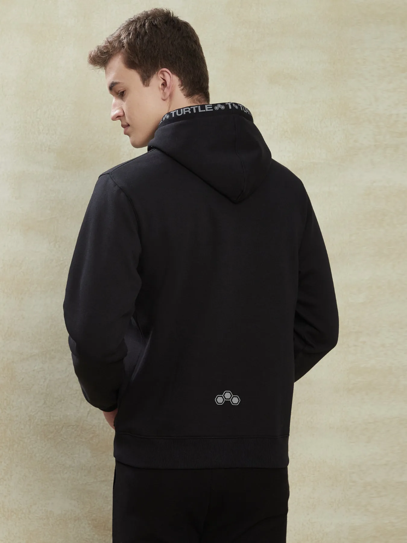 Knitted Black Printed Hoodie Full Sleeve Casual Sweatshirt